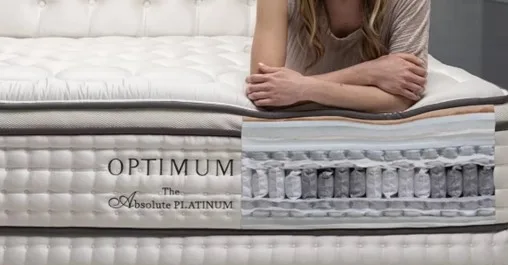 Το στρώμα ύπνου The Absolute Platinum της σειράς Optimum, στη μισή εικόνα με το εξωτερικό του και στην άλλη μισή όπως είναι εσωτερικά.